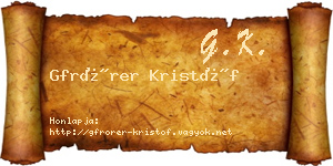Gfrörer Kristóf névjegykártya